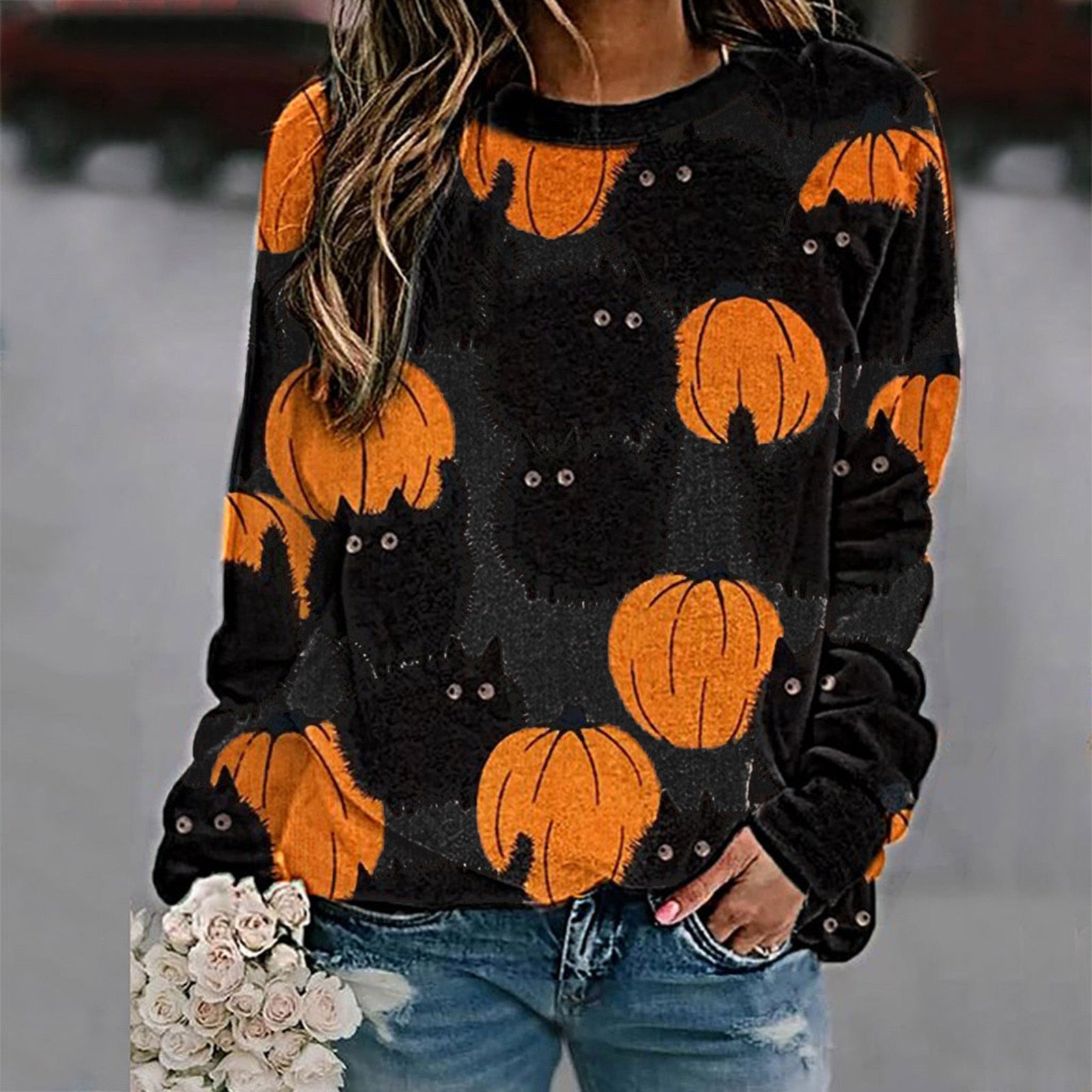 Black Cats and Orange Pumpkins Jumper