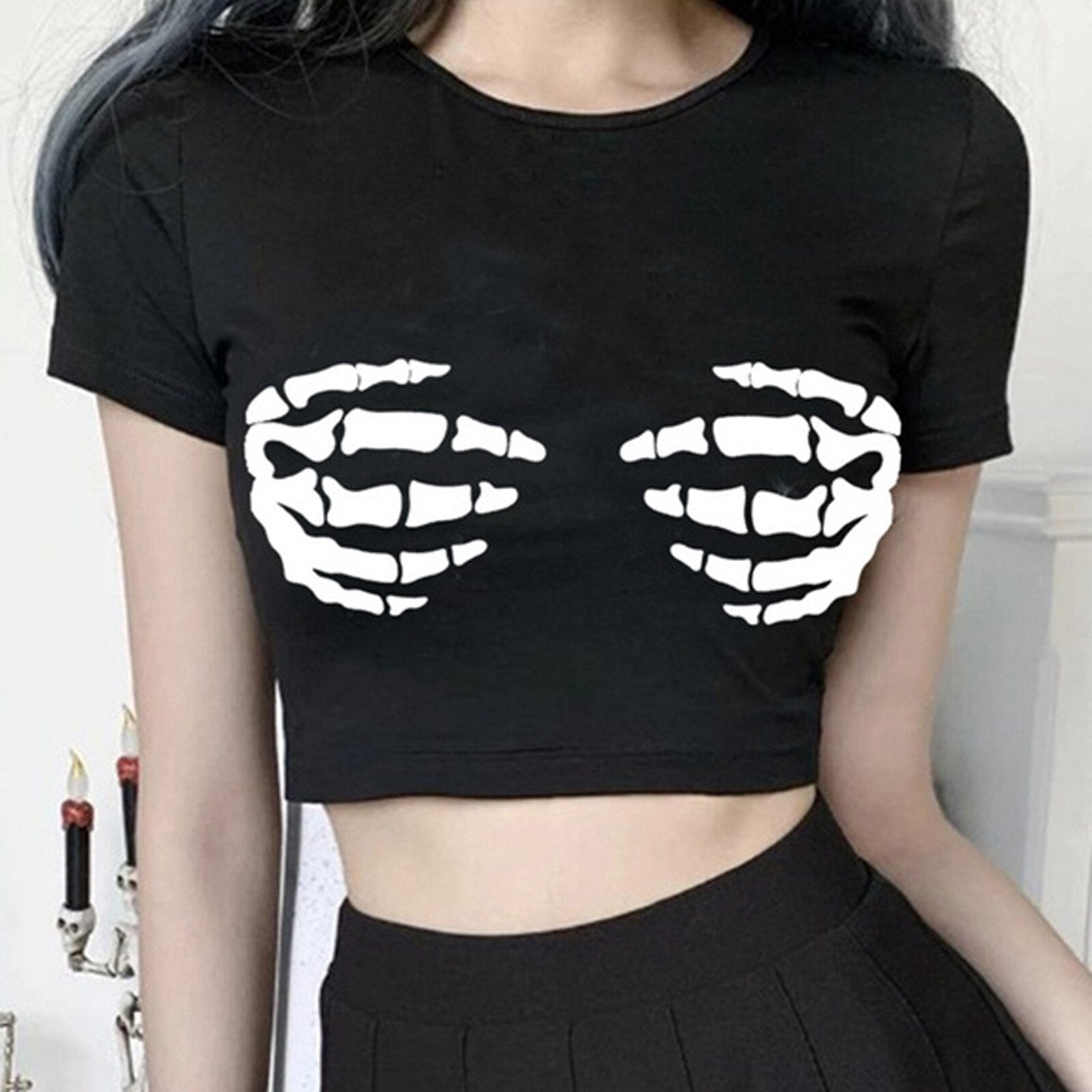 Skeleton Hands Hug Crop Top