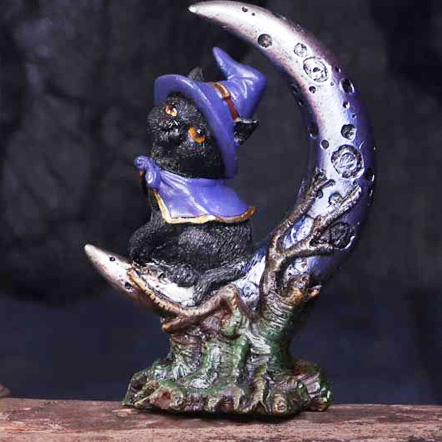 Cat On Crescent Moon Figurine