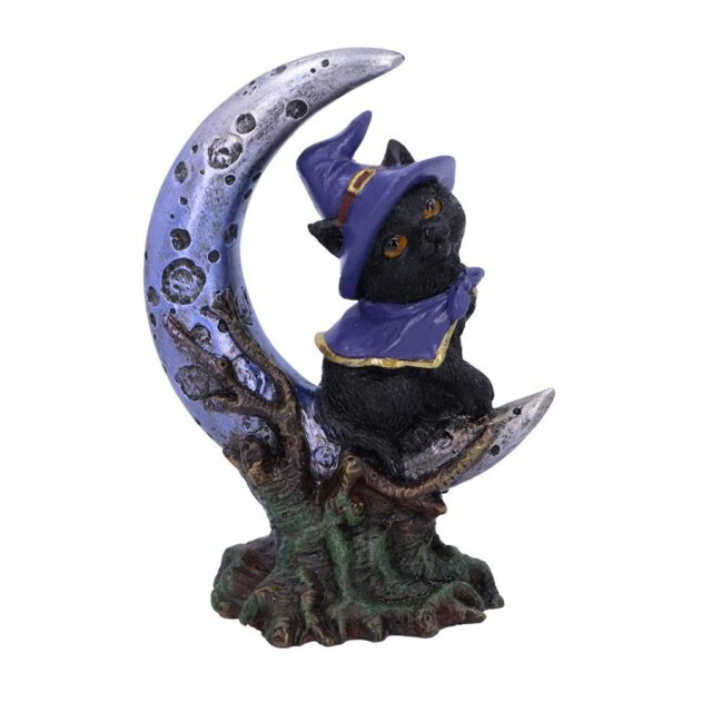 Cat On Crescent Moon Figurine