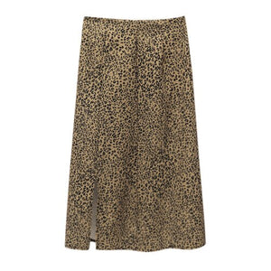 Animal Print Side Split Midi Skirt