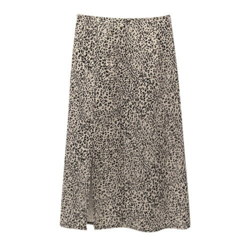 Animal Print Side Split Midi Skirt