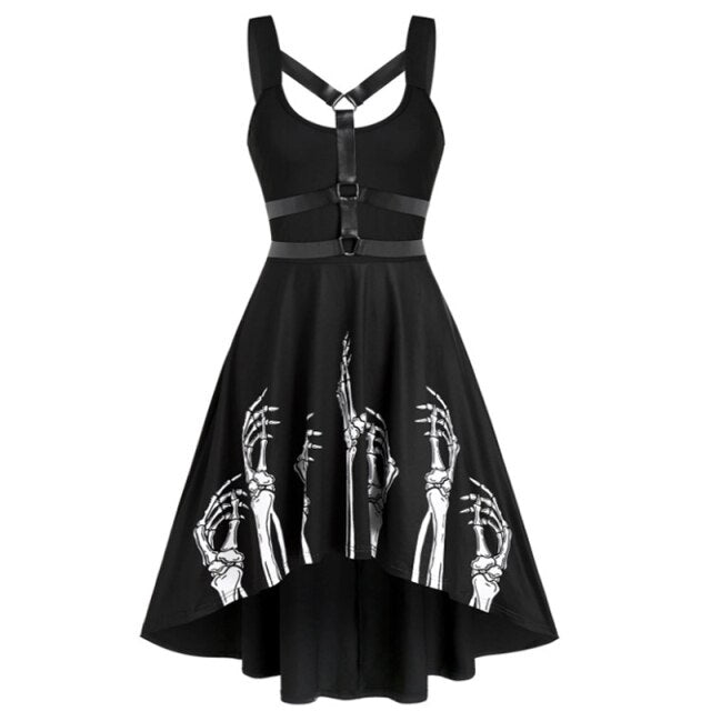 Skeleton Hands Print Midi Dress