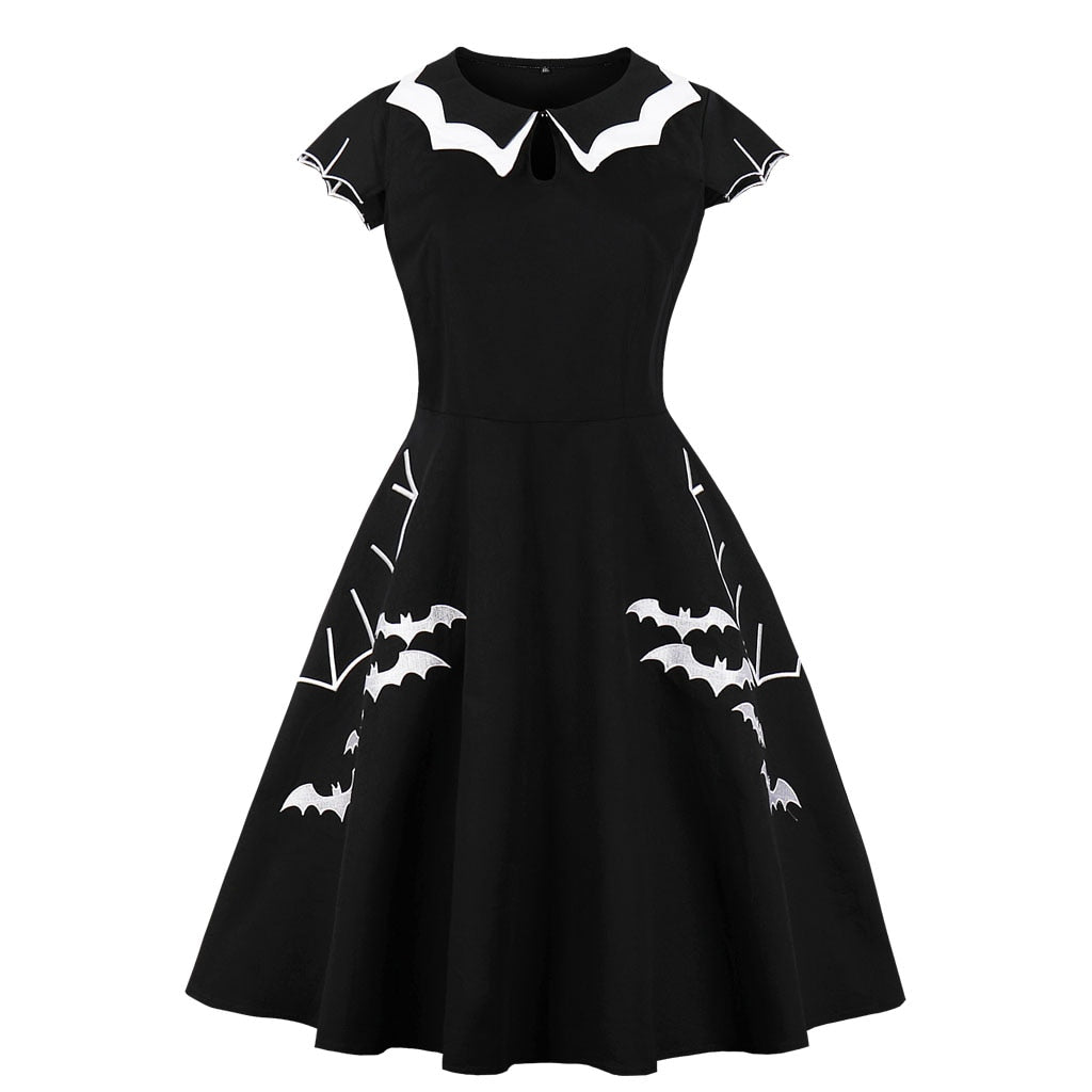 Plus Size Bat Embroidered  Midi Dress