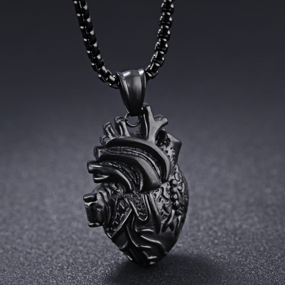 Black Anatomical Heart Necklace