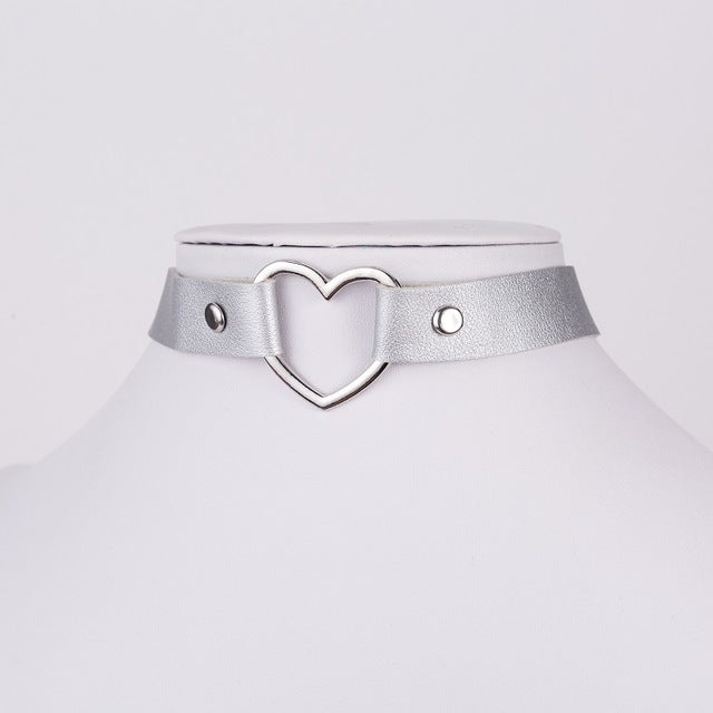 Leather Heart Choker