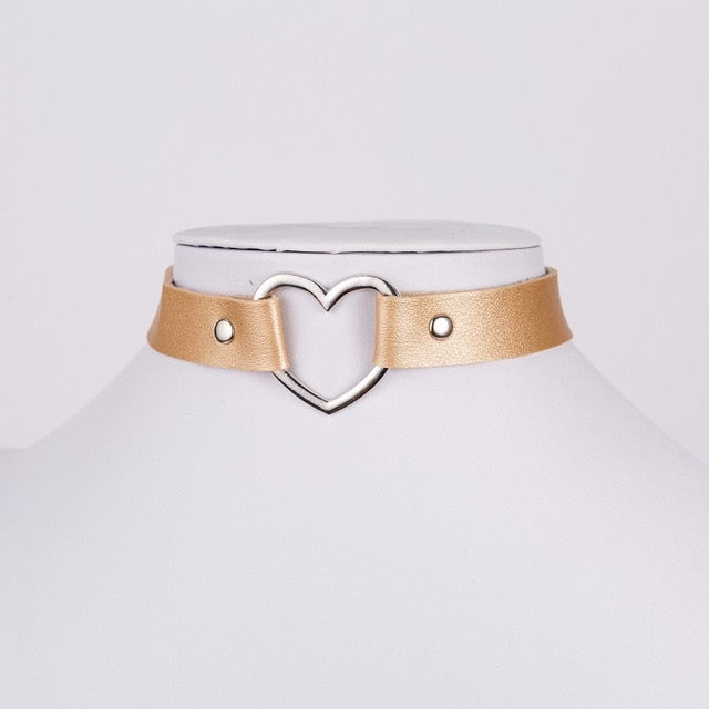 Leather Heart Choker