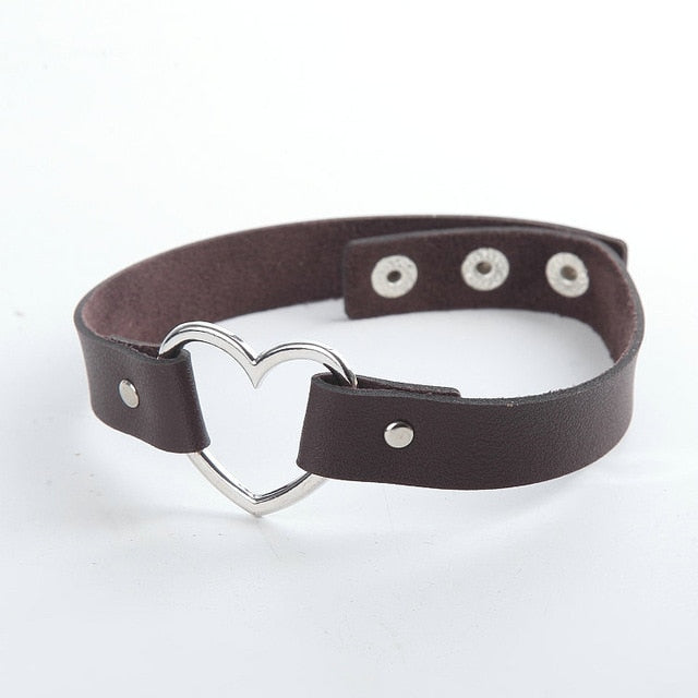 Leather Heart Choker